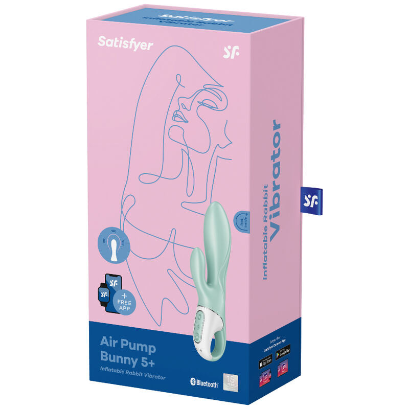 Satisfyer Air Pump Bunny 5+ Inflatable Rabbit Vibrator App Green | Niks.fi verkkokauppa