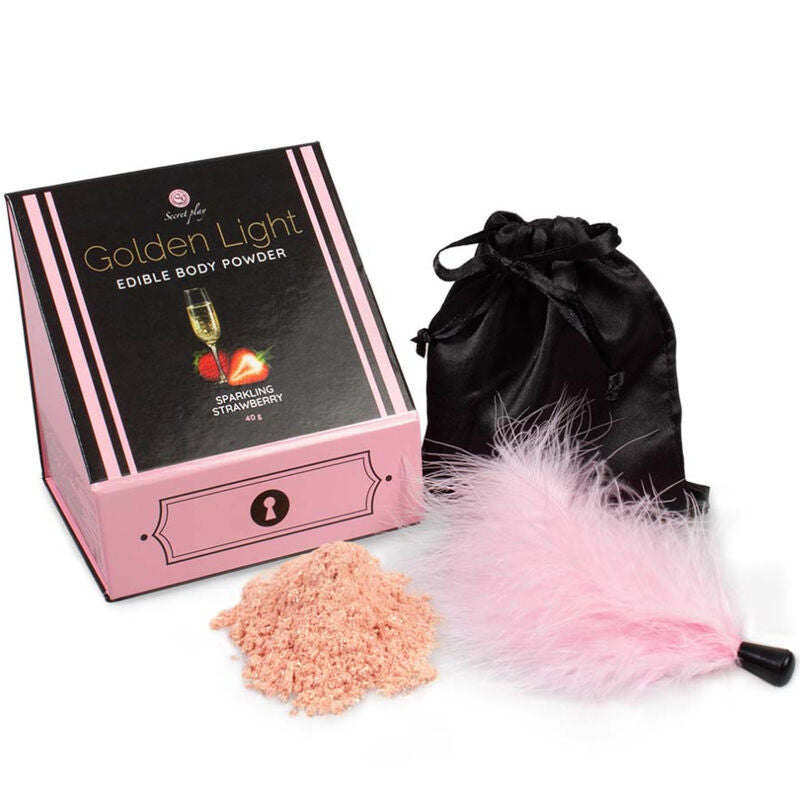 Secretplay Golden Light Kit Sparkling Strawberry Edible Powder & Feather | Niks.fi verkkokauppa