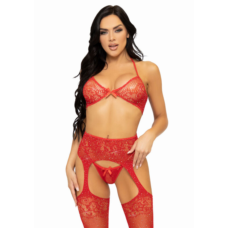 Leg Avenue Three Pieces Set Bra, String And Stocking One Size Red | Niks.fi verkkokauppa