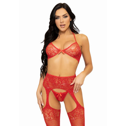 Leg Avenue Three Pieces Set Bra, String And Stocking One Size Red | Niks.fi verkkokauppa