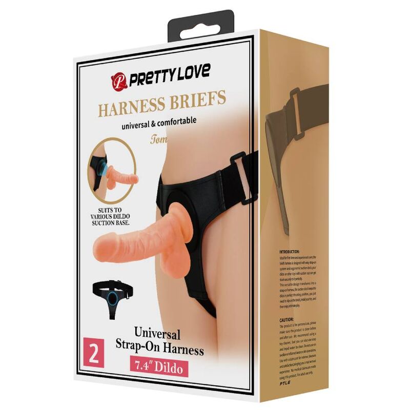 Pretty Love Harness Briefs Universal Harness With Dildo Tom 20 Cm Natural | Niks.fi verkkokauppa