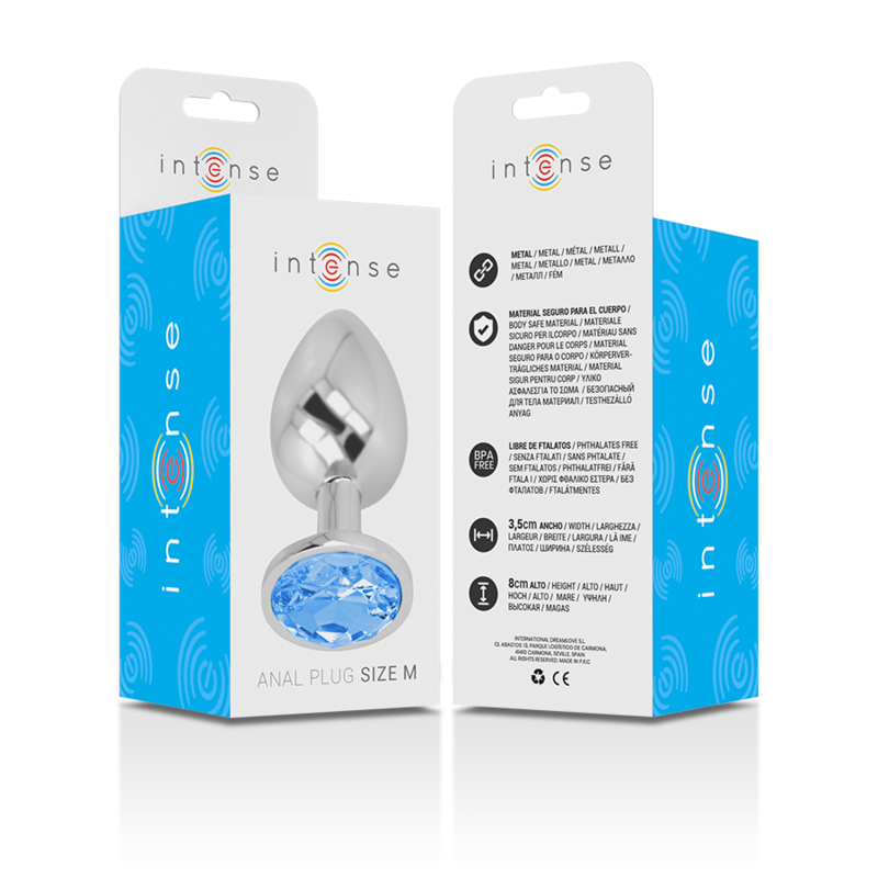 Intense Aluminum Metal Anal Plug With Blue Glass Size M | Niks.fi verkkokauppa