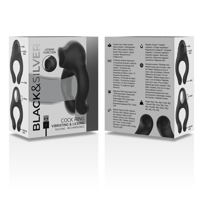 Black&Silver Silicone Vibrator Ring 3 Motors Rechargeable Black | Niks.fi verkkokauppa