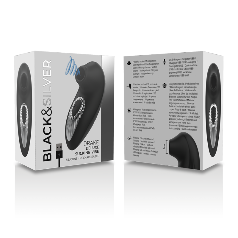 Black&Silver Drake Deluxe Sucking Vibe Rechargeable Silicone Black | Niks.fi verkkokauppa