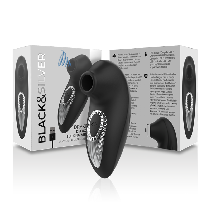 Black&Silver Drake Deluxe Sucking Vibe Rechargeable Silicone Black | Niks.fi verkkokauppa