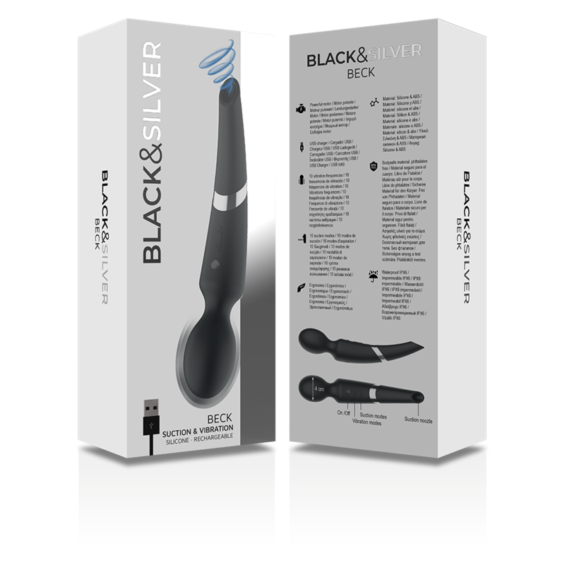 Black&Silver Beck Rechargeable Silicone Massager And Suction Black | Niks.fi verkkokauppa