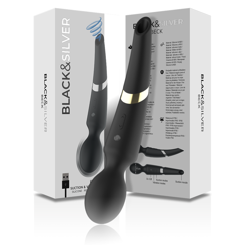 Black&Silver Beck Rechargeable Silicone Massager And Suction Black | Niks.fi verkkokauppa