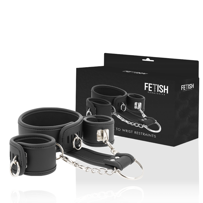 Fetish Submissive Vegan Leather Necklace And Handcuffs With Noprene Lining | Niks.fi verkkokauppa