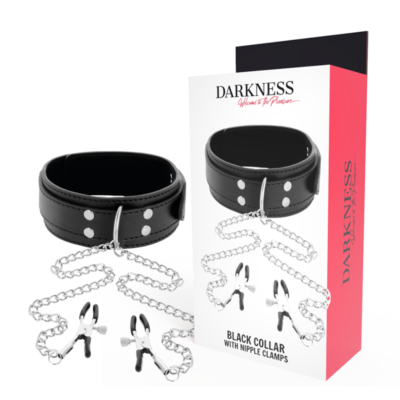 Darkness Collar With Nipple Clamps Black | Niks.fi verkkokauppa