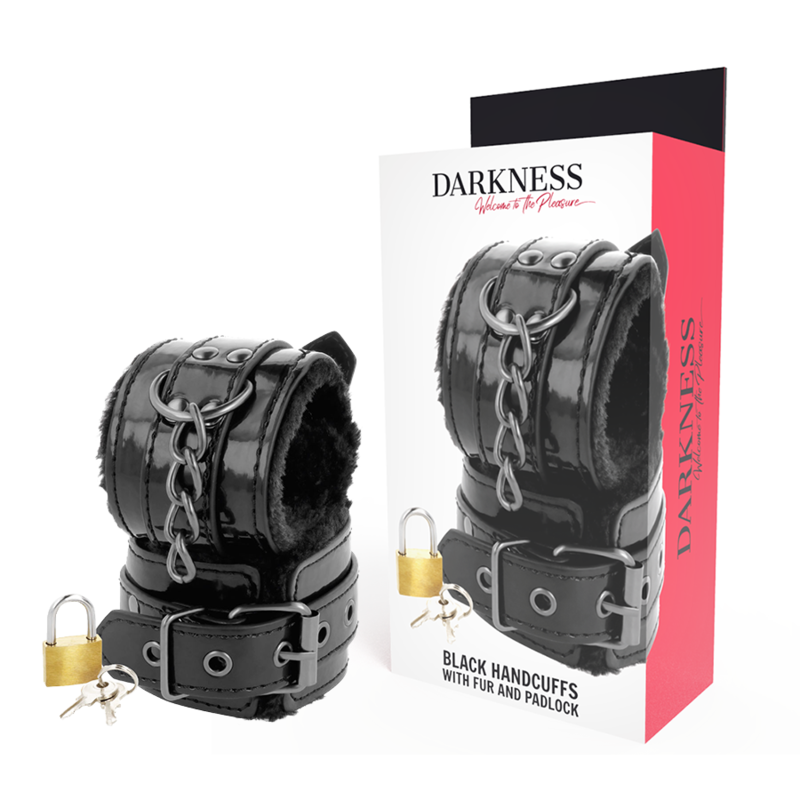 Darkness Black Adjustable Leather Handcuffs With Padlock | Niks.fi verkkokauppa