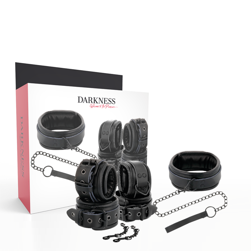 Darkness Black Leather Handcuffs And Collar | Niks.fi verkkokauppa