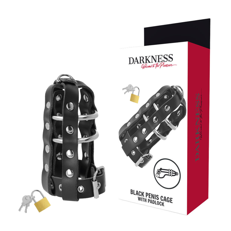 Darkness Leather Chastity Cage With Lock | Niks.fi verkkokauppa