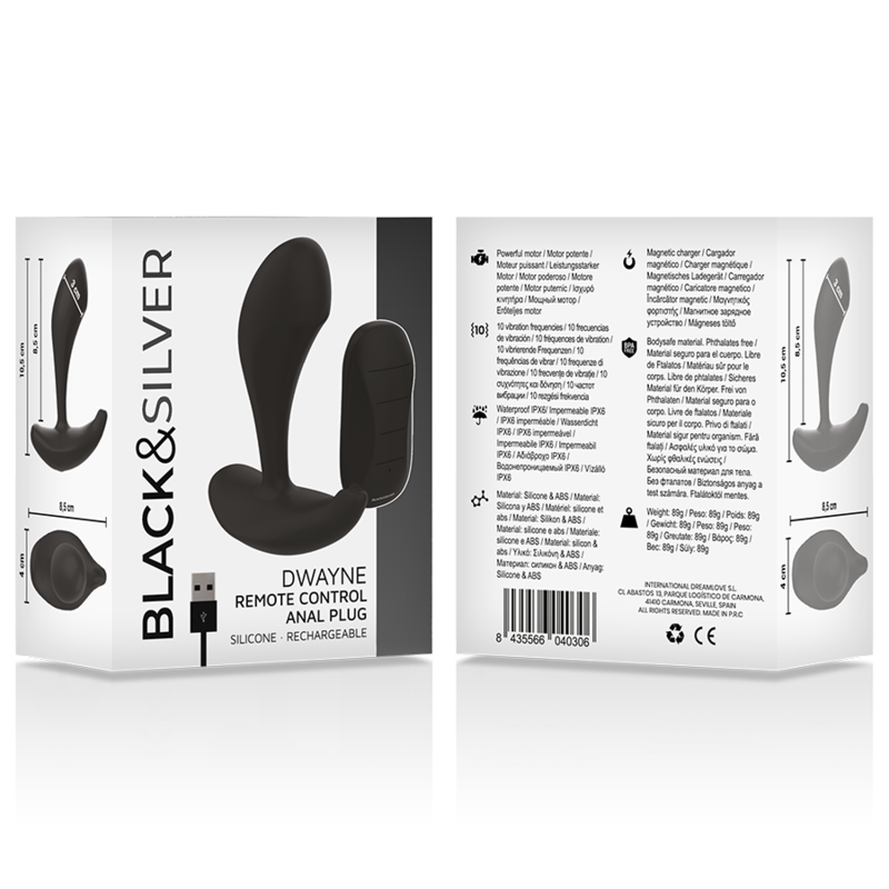 Black&Silver Dwayne Anal Plug Silicone Remote Control | Niks.fi verkkokauppa
