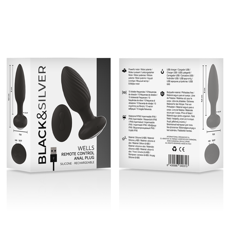 Black&Silver Wells Plug Silicone Anal Rotator Remote Control | Niks.fi verkkokauppa
