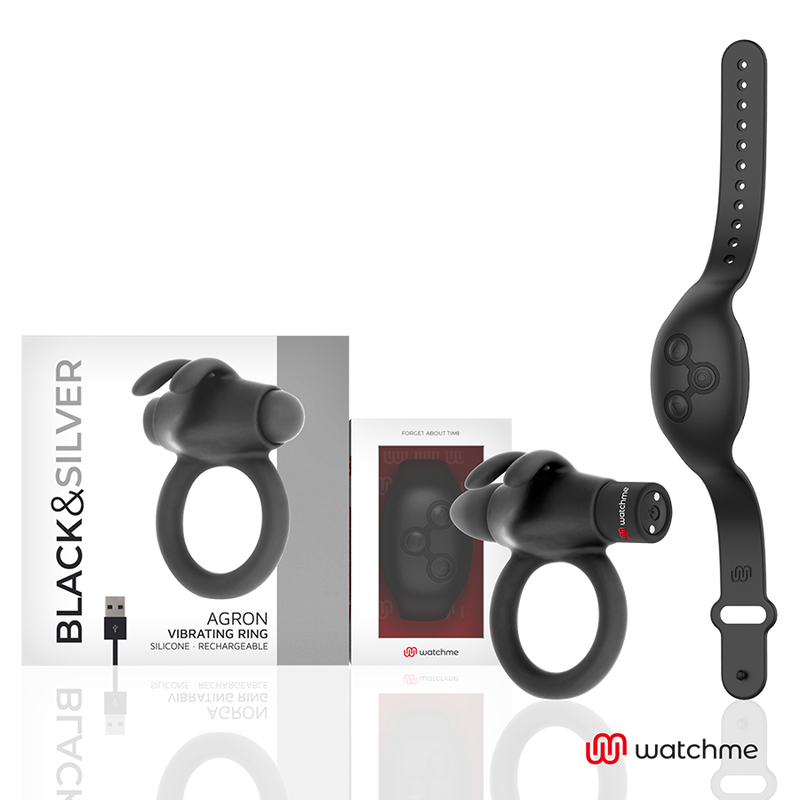 Black&Silver Agron Remote Control Cockring Watchme | Niks.fi verkkokauppa