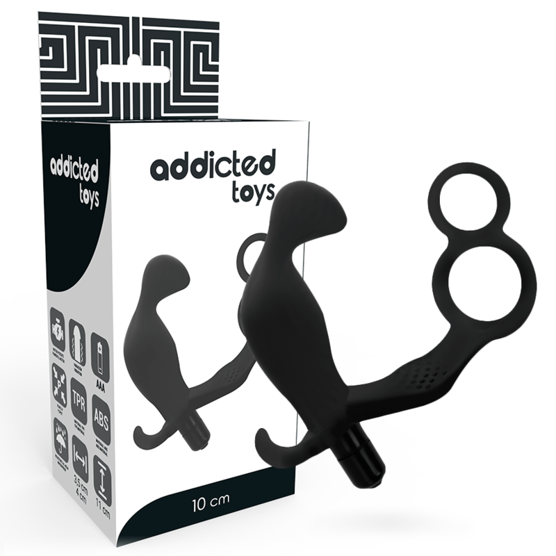 Addicted Toys Anal Plug With Double Penis Ring And Testicles Black | Niks.fi verkkokauppa