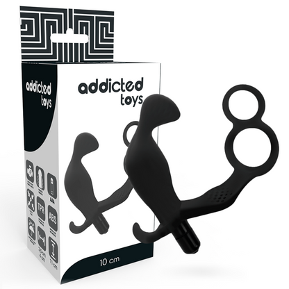 Addicted Toys Anal Plug With Double Penis Ring And Testicles Black | Niks.fi verkkokauppa