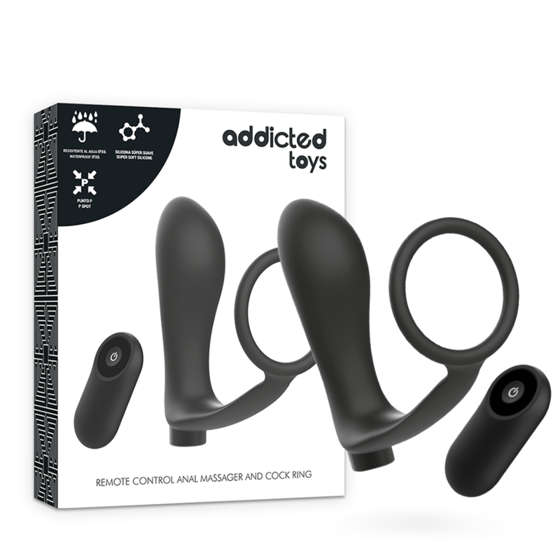 Addicted Toys Penis Ring With Remote Control Anal Plug Black Rechargeable | Niks.fi verkkokauppa