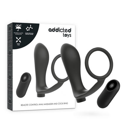Addicted Toys Penis Ring With Remote Control Anal Plug Black Rechargeable | Niks.fi verkkokauppa
