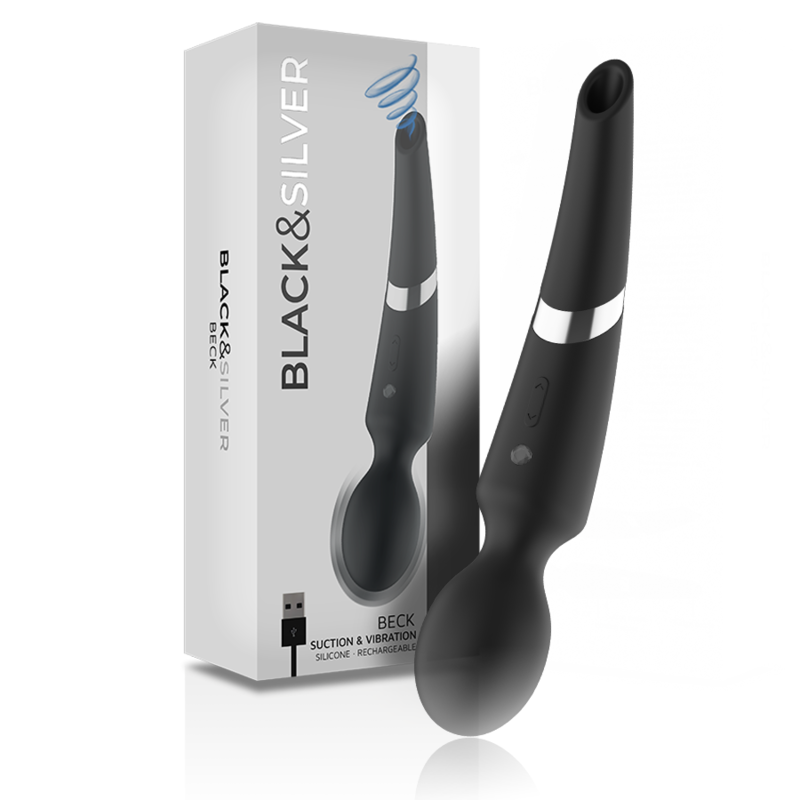 Black&Silver Beck Rechargeable Silicone Massager And Suction Black | Niks.fi verkkokauppa