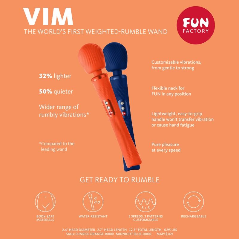 Fun Factory Vim Silicone Rechargeable Vibrating Weighted Rumble Wand Midnight Blue | Niks.fi verkkokauppa