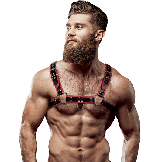 Fetish Submissive Attitude Men'S Eco-Leather Chest Harness Black/Red | Niks.fi verkkokauppa