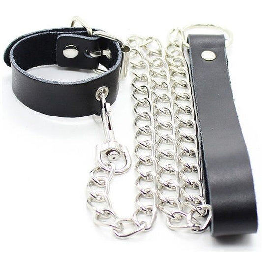 Ohmama Fetish Penis Necklace And Leather Strap With Metal Chain | Niks.fi verkkokauppa