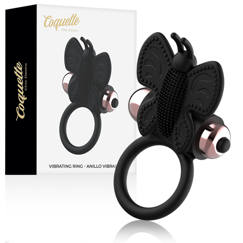 Coquette Toys Cock Ring Butterfly With Vibrator Black/ Gold | Niks.fi verkkokauppa