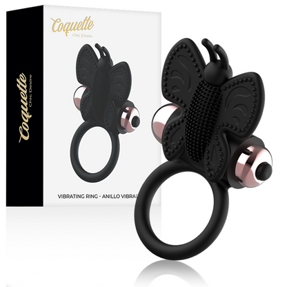 Coquette Toys Cock Ring Butterfly With Vibrator Black/ Gold | Niks.fi verkkokauppa