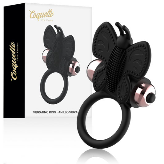 Coquette Toys Cock Ring Butterfly With Vibrator Black/ Gold | Niks.fi verkkokauppa