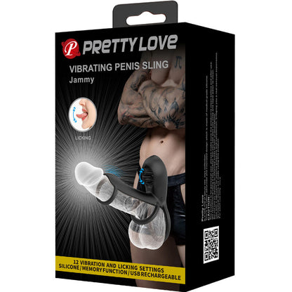 Pretty Love Jammy Penis Sheath 12 Vibrations With Rechargeable Silicone Tongue | Niks.fi verkkokauppa