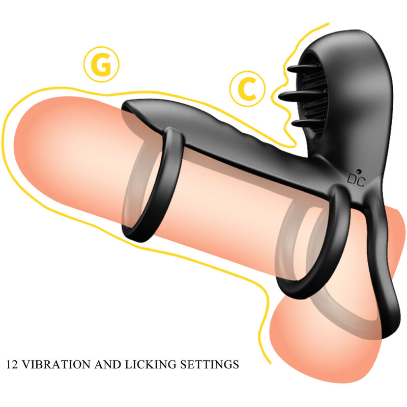 Pretty Love Jammy Penis Sheath 12 Vibrations With Rechargeable Silicone Tongue | Niks.fi verkkokauppa