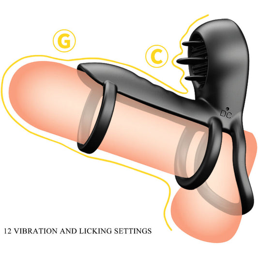 Pretty Love Jammy Penis Sheath 12 Vibrations With Rechargeable Silicone Tongue | Niks.fi verkkokauppa