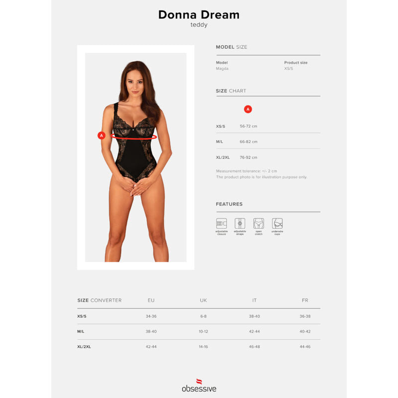Obsessive Donna Dream Crotchless Teddy Xs/S | Niks.fi verkkokauppa