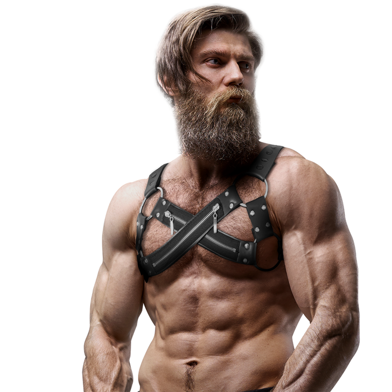 Fetish Submissive Attitude Adjustable Neoprene Cross-Over Chest Bulldog Harness With Zippers For Men | Niks.fi verkkokauppa