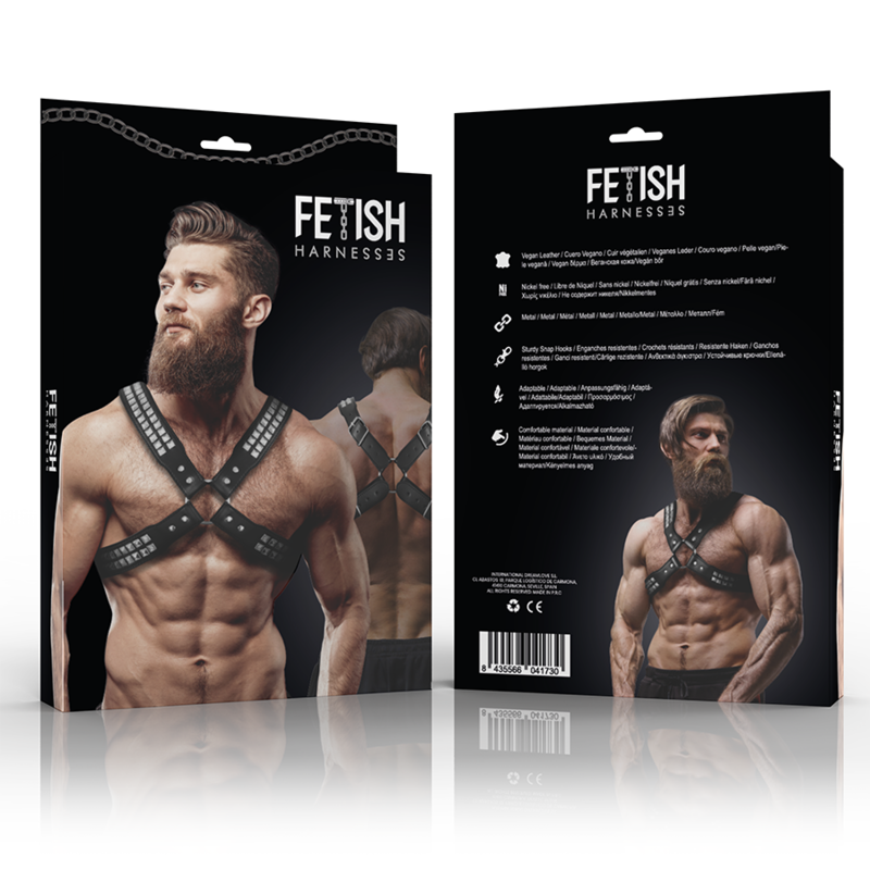 Fetish Submissive Attitude Men'S Crossed Chest Eco-Leather Harness With Rivets | Niks.fi verkkokauppa