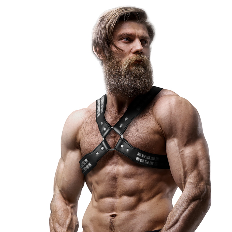 Fetish Submissive Attitude Men'S Crossed Chest Eco-Leather Harness With Rivets | Niks.fi verkkokauppa