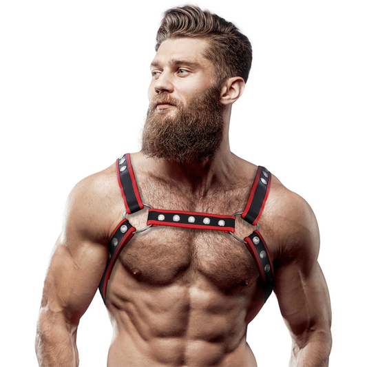 Fetish Submissive Attitude Men'S Eco-Leather Chest Bulldog Harness Black/Red | Niks.fi verkkokauppa