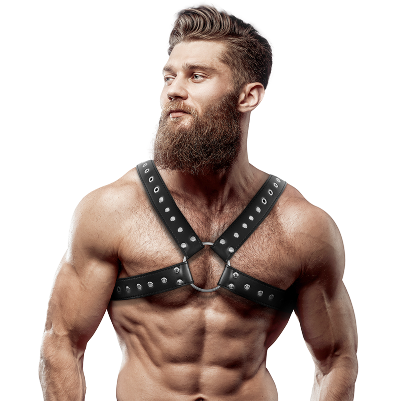 Fetish Submissive Attitude Men'S Cross-Over Eco-Leather Chest Harness With Studs | Niks.fi verkkokauppa