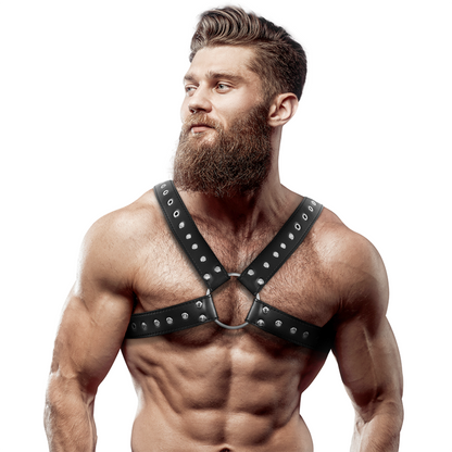 Fetish Submissive Attitude Men'S Cross-Over Eco-Leather Chest Harness With Studs | Niks.fi verkkokauppa