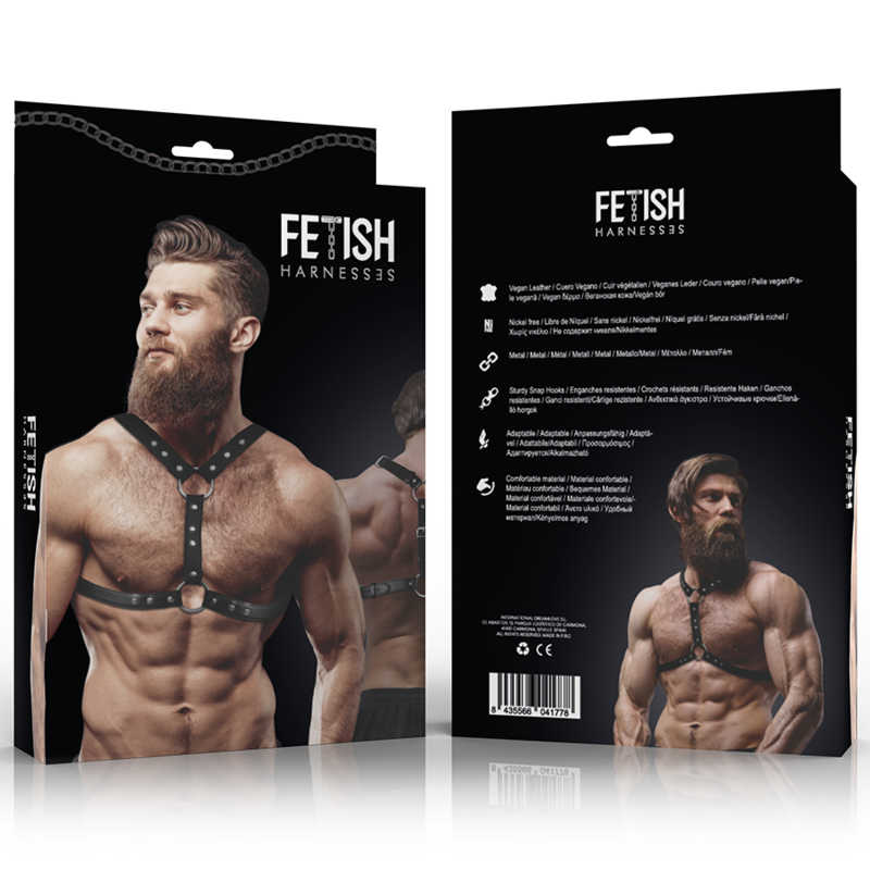 Fetish Submissive Attitude Eco-Leather Chest Harness With Double Support And Studs For Men | Niks.fi verkkokauppa