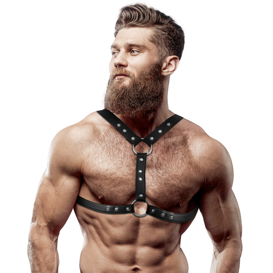 Fetish Submissive Attitude Eco-Leather Chest Harness With Double Support And Studs For Men | Niks.fi verkkokauppa
