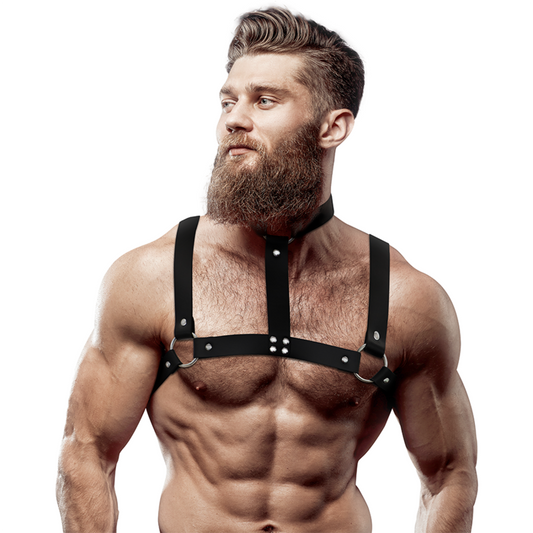 Fetish Submissive Attitude Adjustable Eco-Leather Chest Harness With Necklace For Men | Niks.fi verkkokauppa