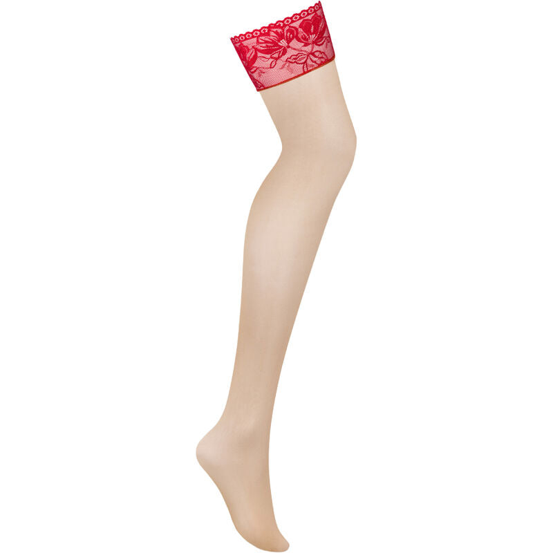 Obsessive Lacelove Stockings Red M/L | Niks.fi verkkokauppa