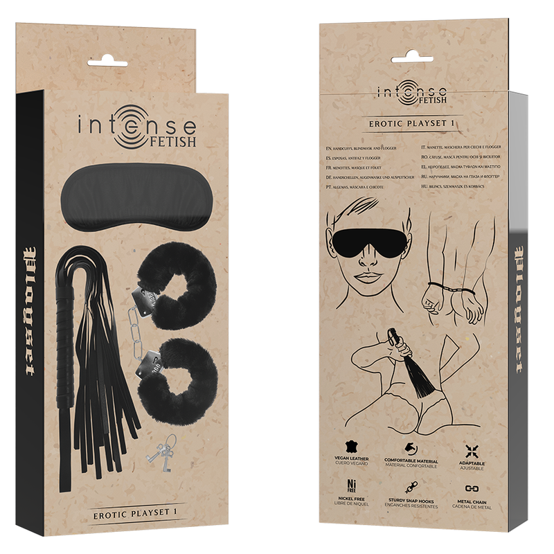 Intense Fetish Erotic Playset 1 With Handcuffs, Blind Mask And Flogger | Niks.fi verkkokauppa
