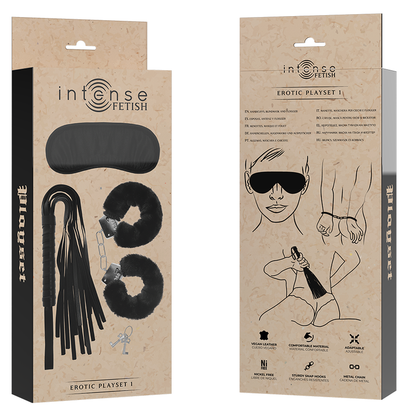 Intense Fetish Erotic Playset 1 With Handcuffs, Blind Mask And Flogger | Niks.fi verkkokauppa