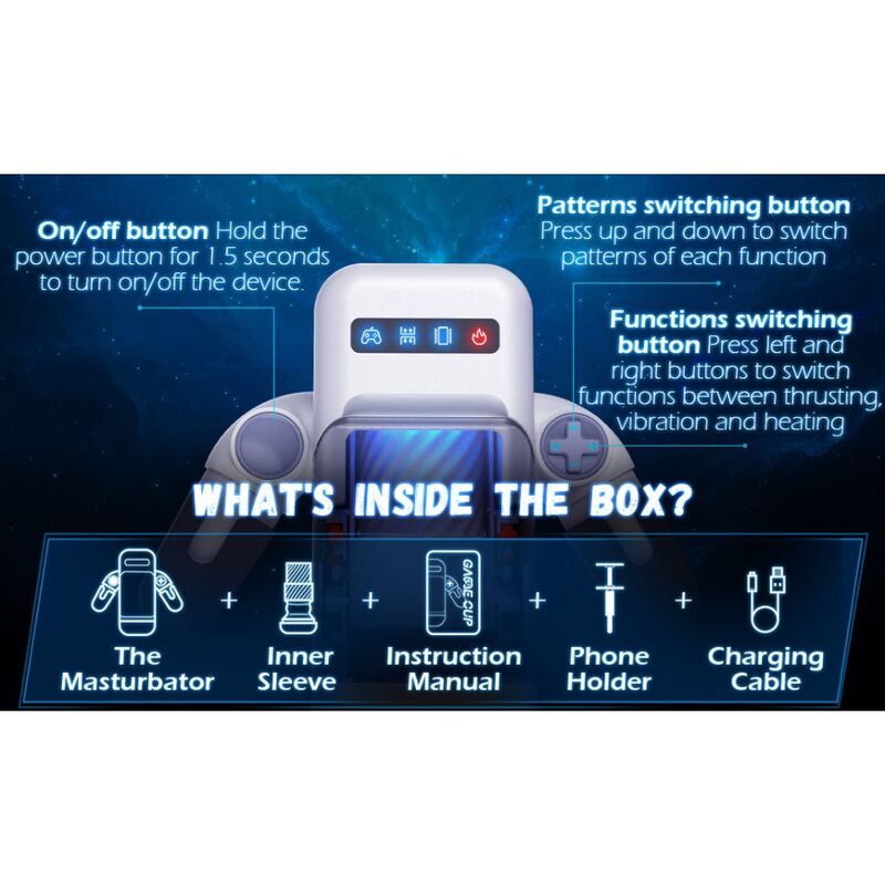 Game Cup Thrusting Vibration Masturbator With Heating Function And Mobile Support Black | Niks.fi verkkokauppa