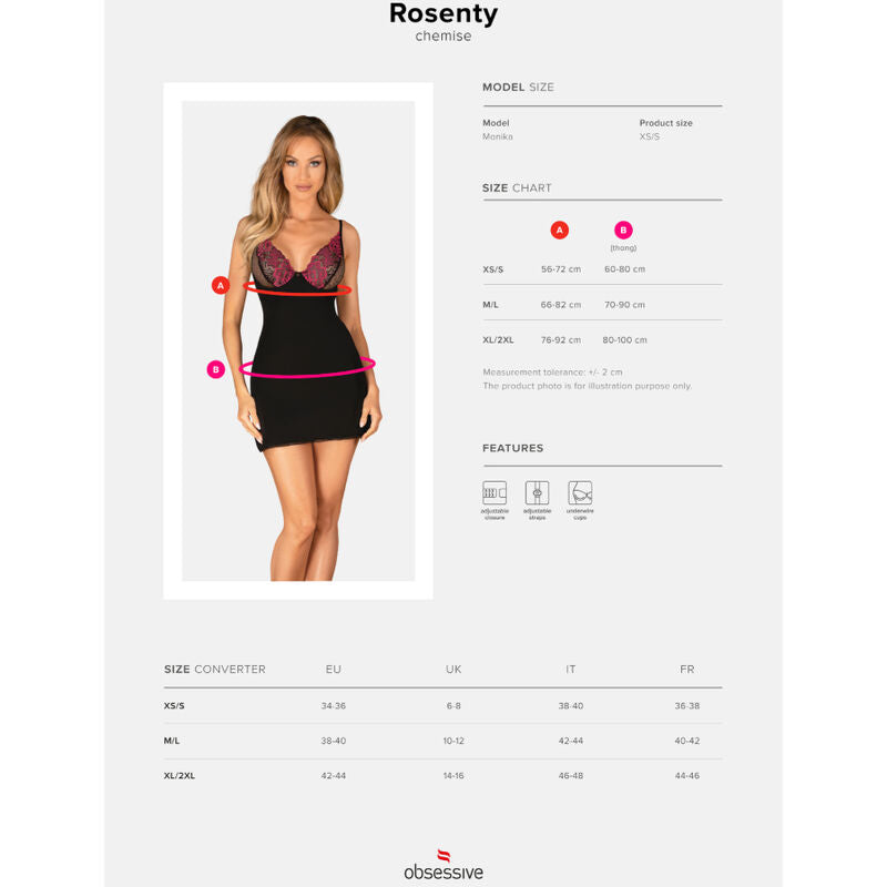 Obsessive Rosenty Chemise & Thong Xs/S | Niks.fi verkkokauppa