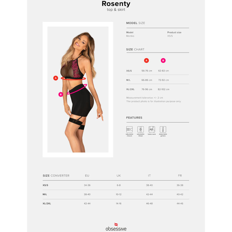 Obsessive Rosenty Top & Skirt Xs/S | Niks.fi verkkokauppa