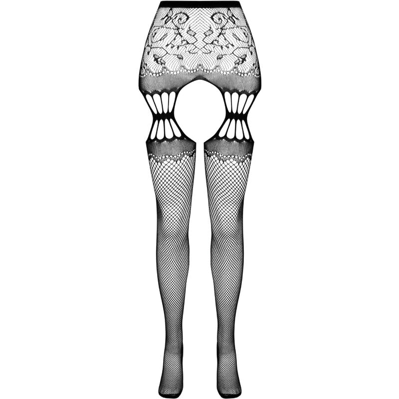 Passion S027 Black Tights With Garter One Size | Niks.fi verkkokauppa